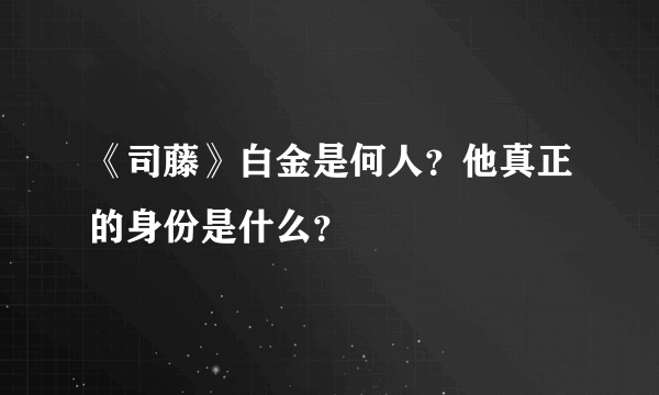 《司藤》白金是何人？他真正的身份是什么？