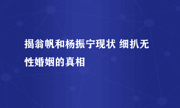 揭翁帆和杨振宁现状 细扒无性婚姻的真相