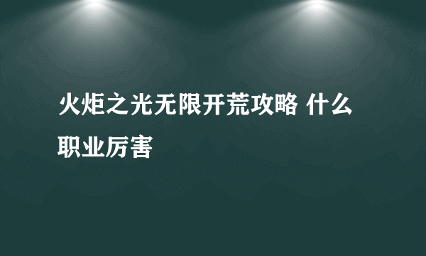 火炬之光无限开荒攻略 什么职业厉害