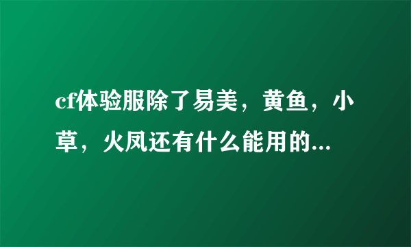 cf体验服除了易美，黄鱼，小草，火凤还有什么能用的辅助，跪求，各位大哥大姐给个不是上面用过的辅助吧