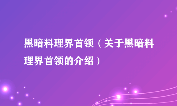 黑暗料理界首领（关于黑暗料理界首领的介绍）