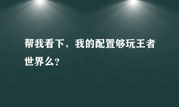 帮我看下，我的配置够玩王者世界么？