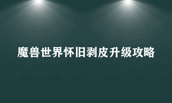 魔兽世界怀旧剥皮升级攻略