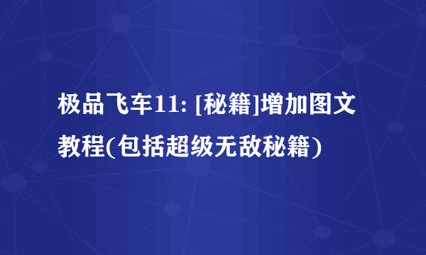 极品飞车11: [秘籍]增加图文教程(包括超级无敌秘籍)