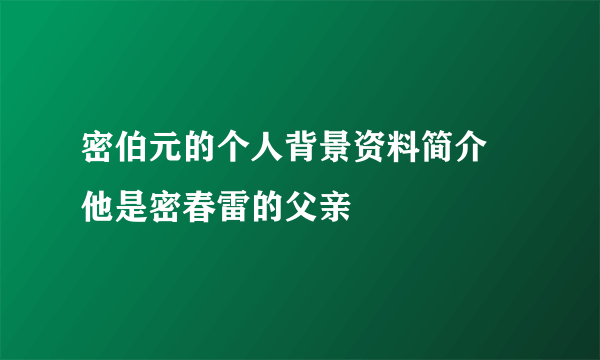 密伯元的个人背景资料简介 他是密春雷的父亲