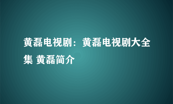 黄磊电视剧：黄磊电视剧大全集 黄磊简介