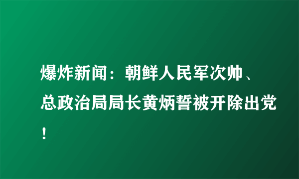 爆炸新闻：朝鲜人民军次帅、总政治局局长黄炳誓被开除出党！