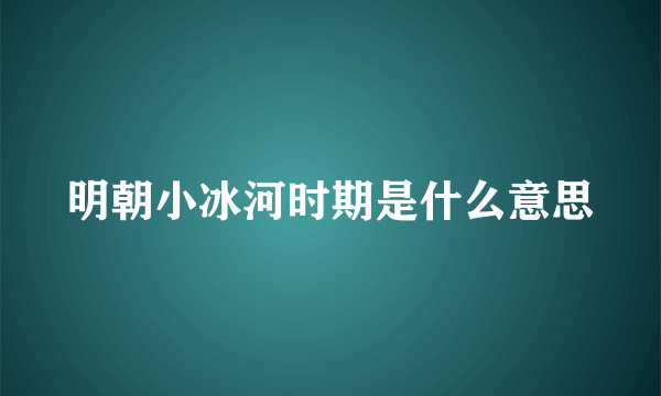 明朝小冰河时期是什么意思