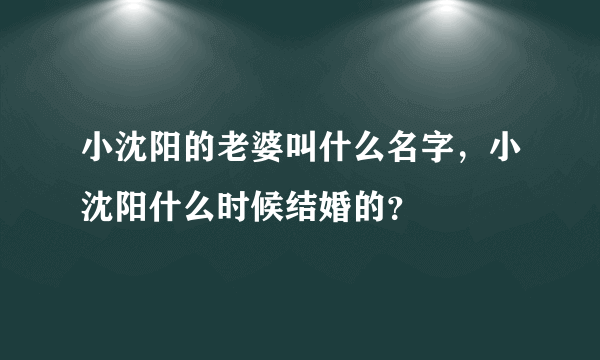 小沈阳的老婆叫什么名字，小沈阳什么时候结婚的？