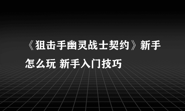 《狙击手幽灵战士契约》新手怎么玩 新手入门技巧