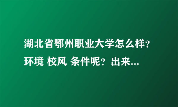 湖北省鄂州职业大学怎么样？环境 校风 条件呢？出来有稳定工作吗？知道的快快告诉我！