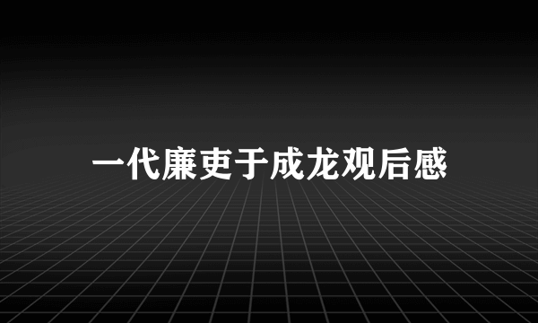 一代廉吏于成龙观后感