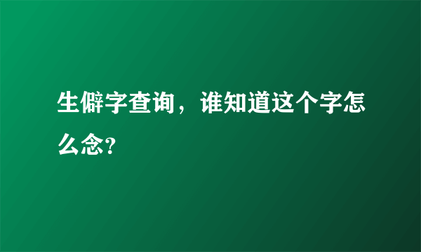 生僻字查询，谁知道这个字怎么念？