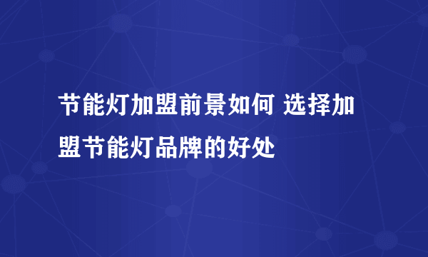 节能灯加盟前景如何 选择加盟节能灯品牌的好处