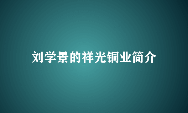 刘学景的祥光铜业简介