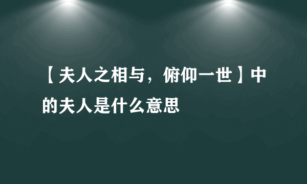 【夫人之相与，俯仰一世】中的夫人是什么意思