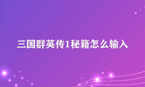 三国群英传1秘籍怎么输入