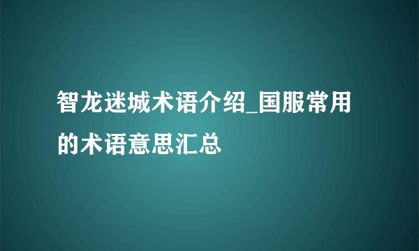 智龙迷城术语介绍_国服常用的术语意思汇总