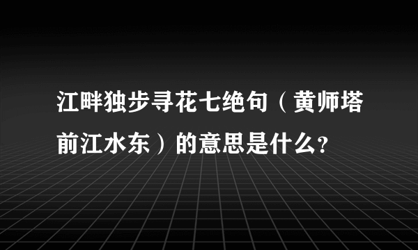 江畔独步寻花七绝句（黄师塔前江水东）的意思是什么？