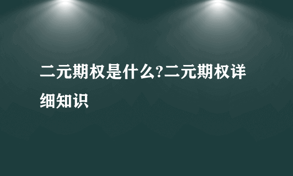 二元期权是什么?二元期权详细知识