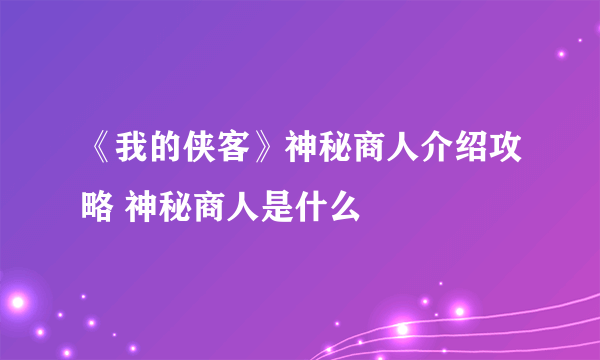 《我的侠客》神秘商人介绍攻略 神秘商人是什么