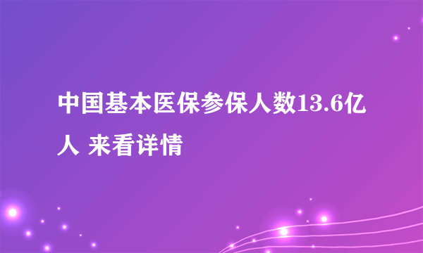 中国基本医保参保人数13.6亿人 来看详情