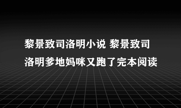 黎景致司洛明小说 黎景致司洛明爹地妈咪又跑了完本阅读