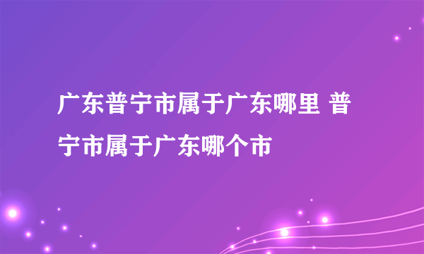 广东普宁市属于广东哪里 普宁市属于广东哪个市